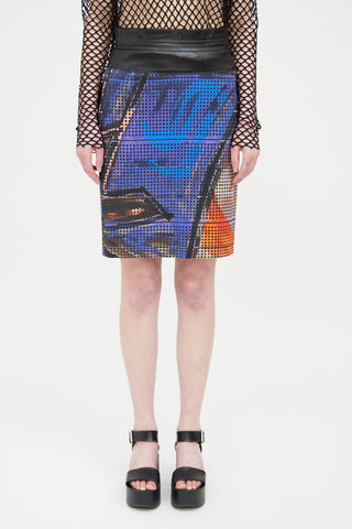 Akris Punto Blue & Multi Printed Perforated Skirt