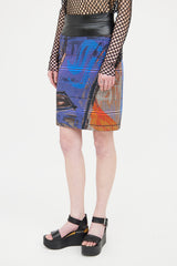 Akris Punto Blue & Multi Printed Perforated Skirt