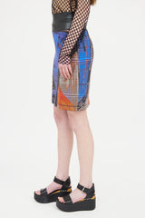 Akris Punto Blue & Multi Printed Perforated Skirt