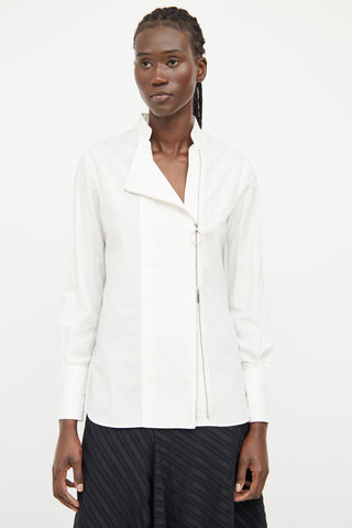 Akris White Asymmetrical Zip Long Sleeve Top