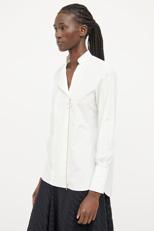 Akris White Asymmetrical Zip Long Sleeve Top