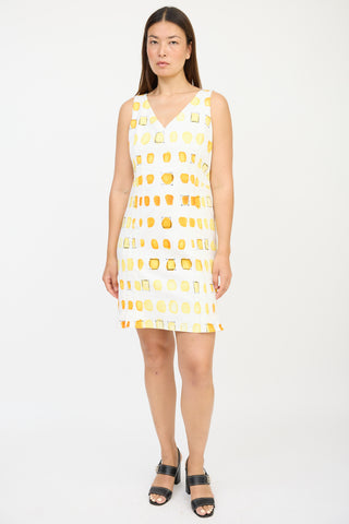 Akris White & Orange Pleated Ink Blot Dress