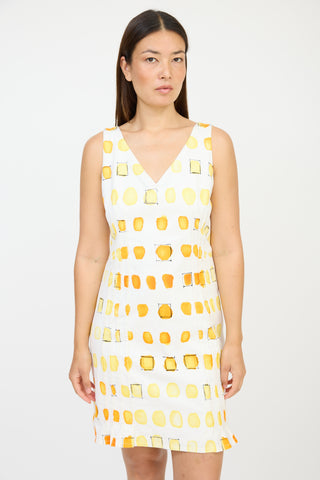 Akris White & Orange Pleated Ink Blot Dress