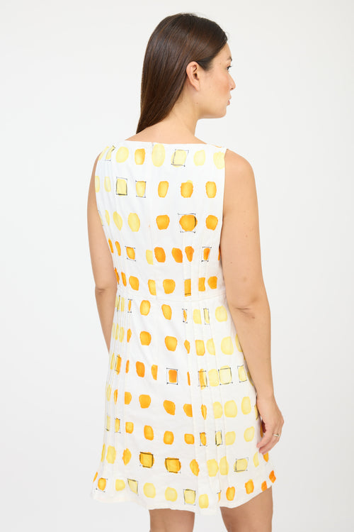 Akris White & Orange Pleated Ink Blot Dress