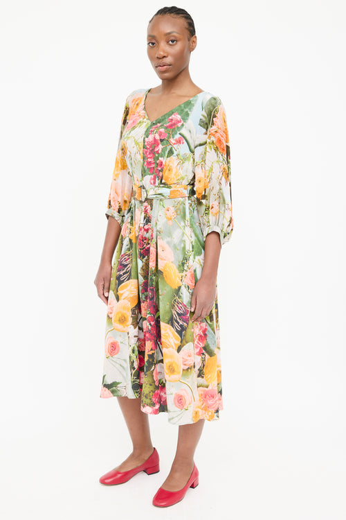 Akris Silk Floral Long Sleeve Dress