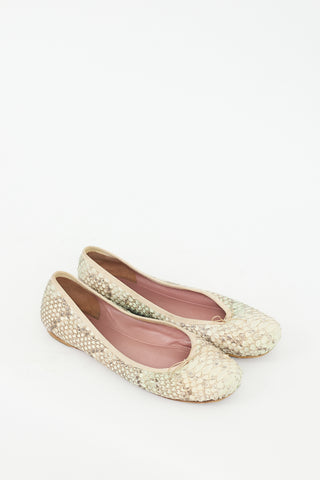 Alaïa Beige Embossed Leather Flat