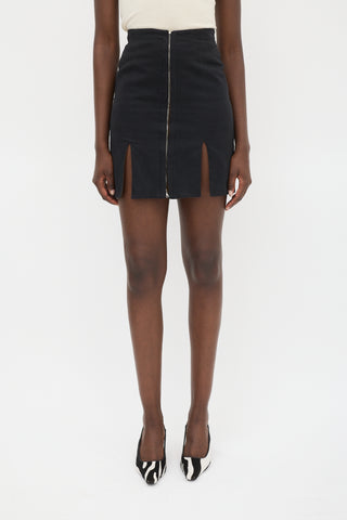 Alaïa Black Cotton & Wool Double Slit Mini Skirt