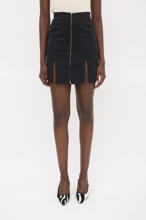 Alaïa Black Cotton & Wool Double Slit Mini Skirt