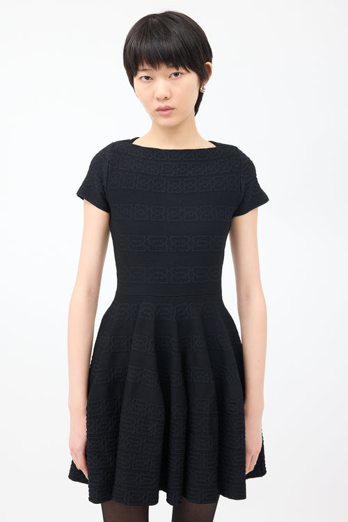 Alaïa Black Jersey Geometric Cloque A-Line Dress