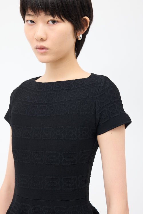 Alaïa Black Jersey Geometric Cloque A-Line Dress