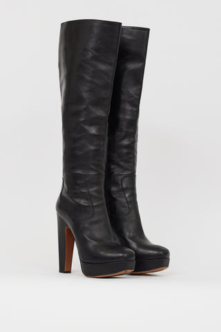 Alaïa Black Leather Knee High Platform Boot