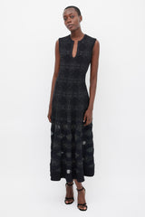 Alaïa Black & Navy Wool Metallic Woven Dress