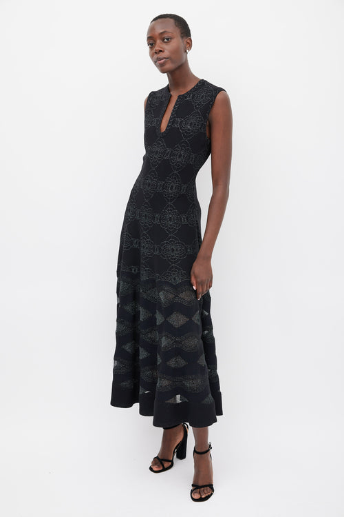 Alaïa Black & Navy Wool Metallic Woven Dress