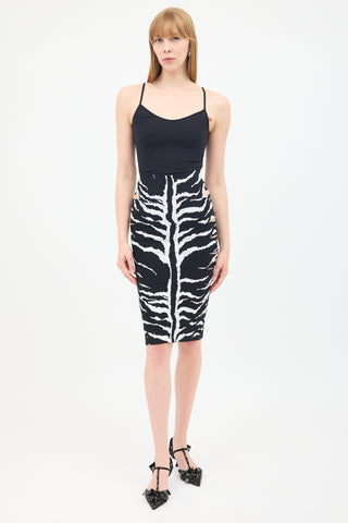 Alaïa Black & White Printed Jacquard Cutout Pencil Skirt