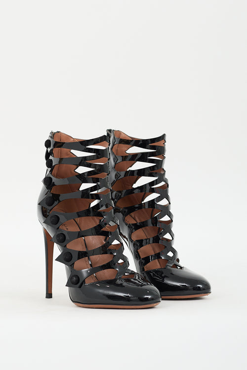 Alaïa Black Patent Leather Caged Heel