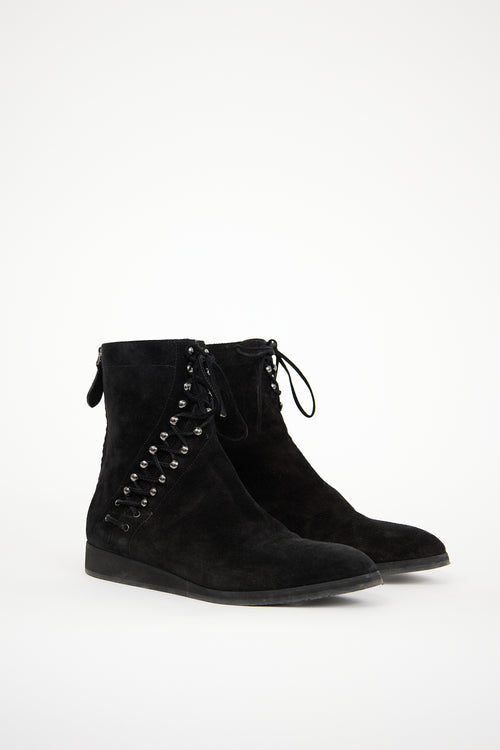 Alaïa Black Suede Lace Up Ankle Boot