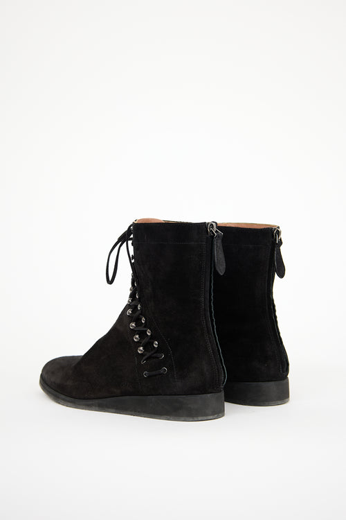 Alaïa Black Suede Lace Up Ankle Boot