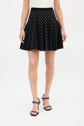 Alaïa Black & White Embroidered Dot Mini Skirt