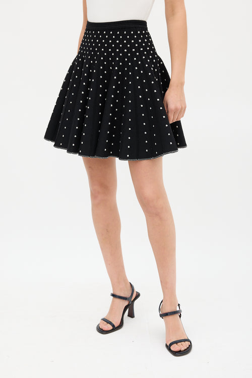 Alaïa Black & White Embroidered Dot Mini Skirt