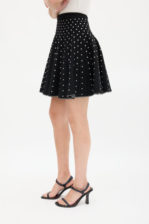 Alaïa Black & White Embroidered Dot Mini Skirt