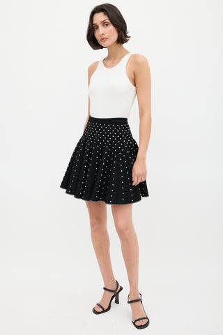 Alaïa Black & White Embroidered Dot Mini Skirt