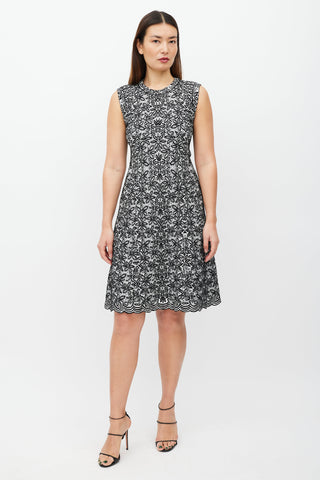 Alaïa Black & White Floral Wool Dress