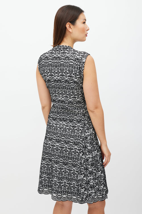 Alaïa Black & White Floral Wool Dress