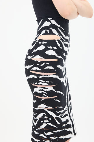 Alaïa Black & White Printed Jacquard Cutout Pencil Skirt