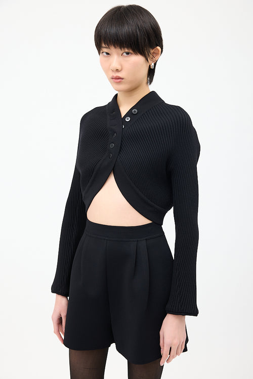 Alaïa Black Wool Ribbed Knit Cropped Cardigan