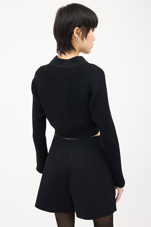 Alaïa Black Wool Ribbed Knit Cropped Cardigan