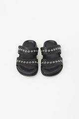 Alaïa Black Perforated Eyelet Leather Slide