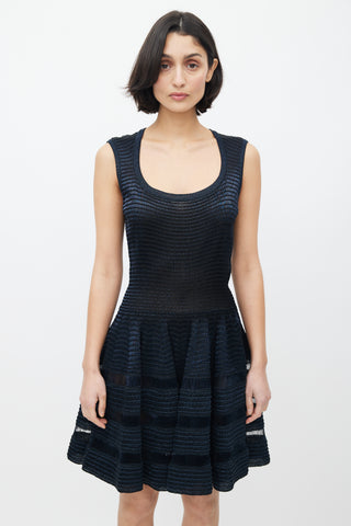 Alaïa Blue & Black Ruched Shimmer Dress