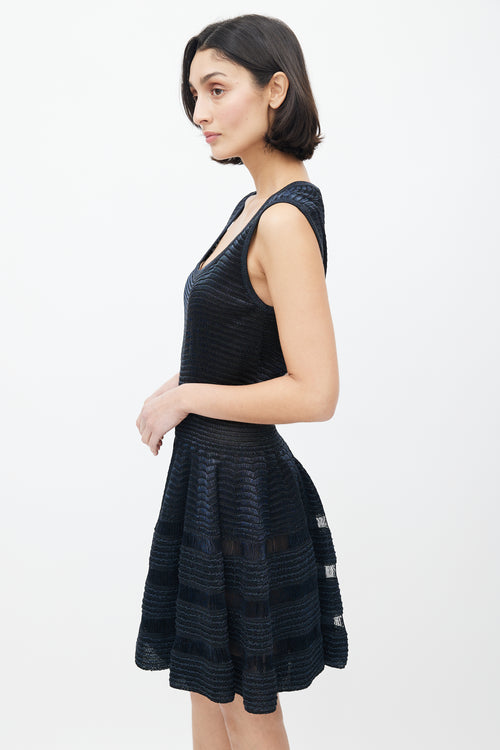 Alaïa Blue & Black Ruched Shimmer Dress