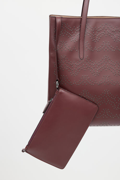 Alaïa Burgundy Leather Studded Tote Bag