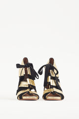 Alaïa Gold & Black Textured Leather Lace Up Heel
