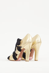 Alaïa Gold & Black Textured Leather Lace Up Heel