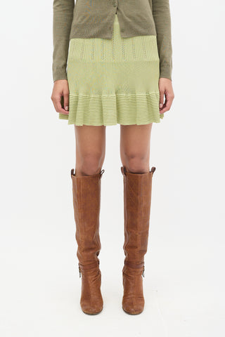 Alaïa Green Ribbed Knit Flared Mini Skirt