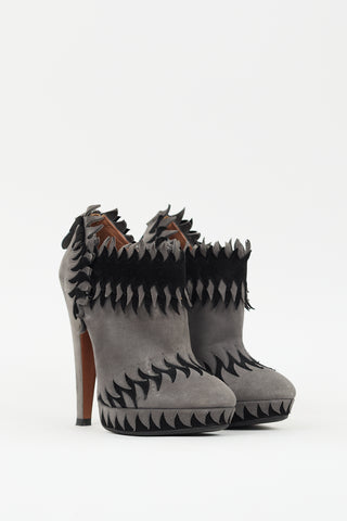 Alaïa Grey & Black Suede Flame Ankle Boot