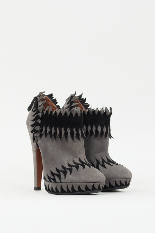 Alaïa Grey & Black Suede Flame Ankle Boot