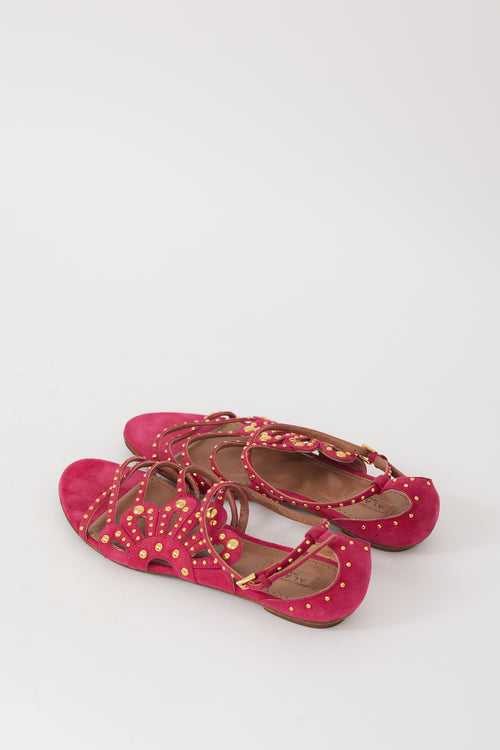 Alaïa Pink & Gold Suede Chamois Cloute Studded Sandal