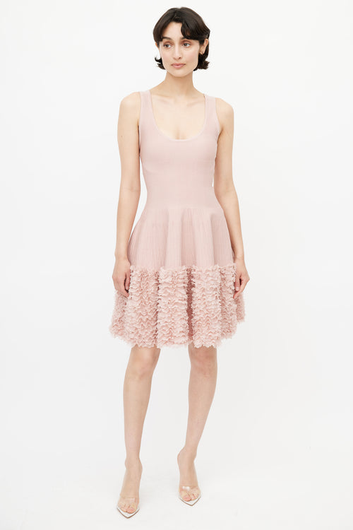 Alaïa Pink Ribbed Ruffle Knit Dress