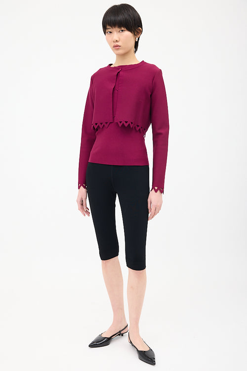 Alaïa Purple Wool Cut Out Top & Cardigan Set