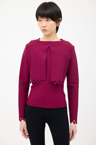 Alaïa Purple Wool Cut Out Top & Cardigan Set