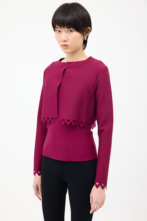 Alaïa Purple Wool Cut Out Top & Cardigan Set