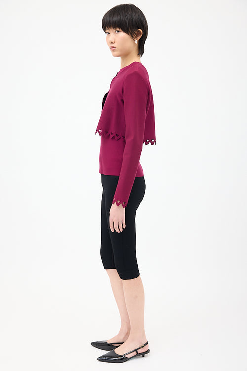 Alaïa Purple Wool Cut Out Top & Cardigan Set