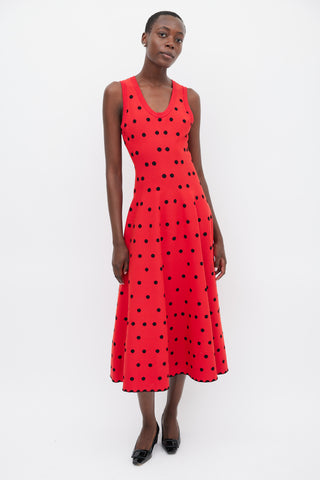 Alaïa Red & Black Polka Dot A-Line Dress
