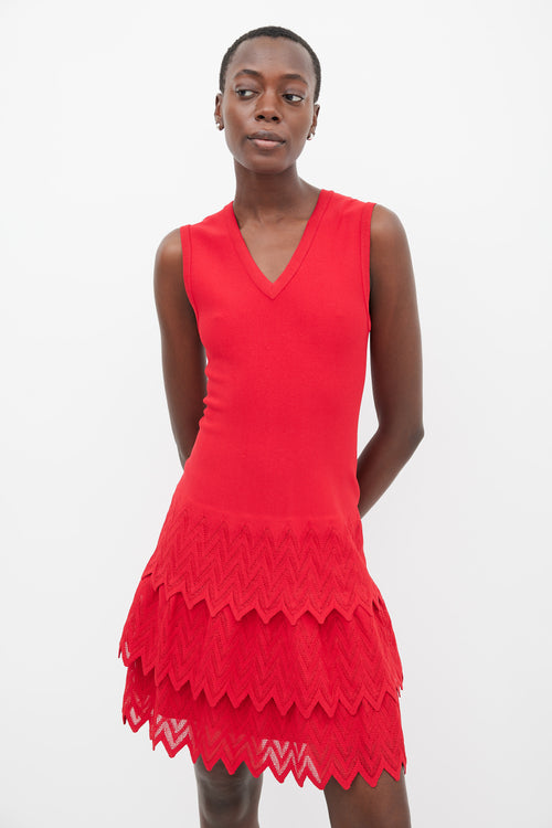 Alaïa Red Knit Zigzag Tiered Mini Dress