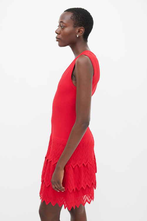 Alaïa Red Knit Zigzag Tiered Mini Dress