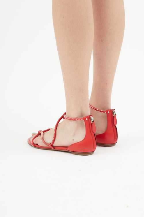 Alaïa Red Studded Gladiator Sandal