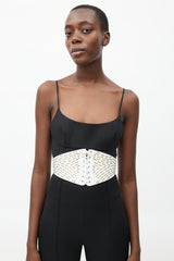 Alaïa White & Beige Leather Cut Out Corset Belt